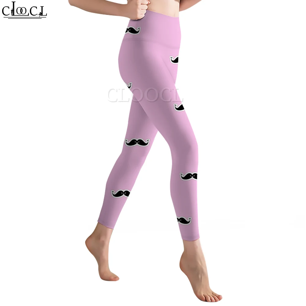 CLOOCL Mode Lässig Rosa Frauen Legging Cartoon Schwarz Schnurrbart Druck Hohe Taille Weiche Workout Leggings Frauen Yoga Hosen