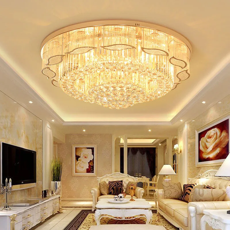 Modern Gold Square Circular Led Crystal Ceiling Lamp Living Room Hall Bedroom For Hotel  Luxurious Plafondlamp Ceiling Lights