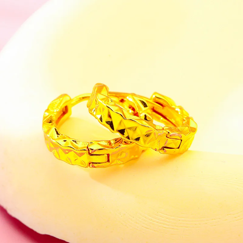 

Luxury 24K 9999 Pure Gold real gold Women's Crushed Ice Ice Earrings Ear Buckle Ears Gymnolia Earrings