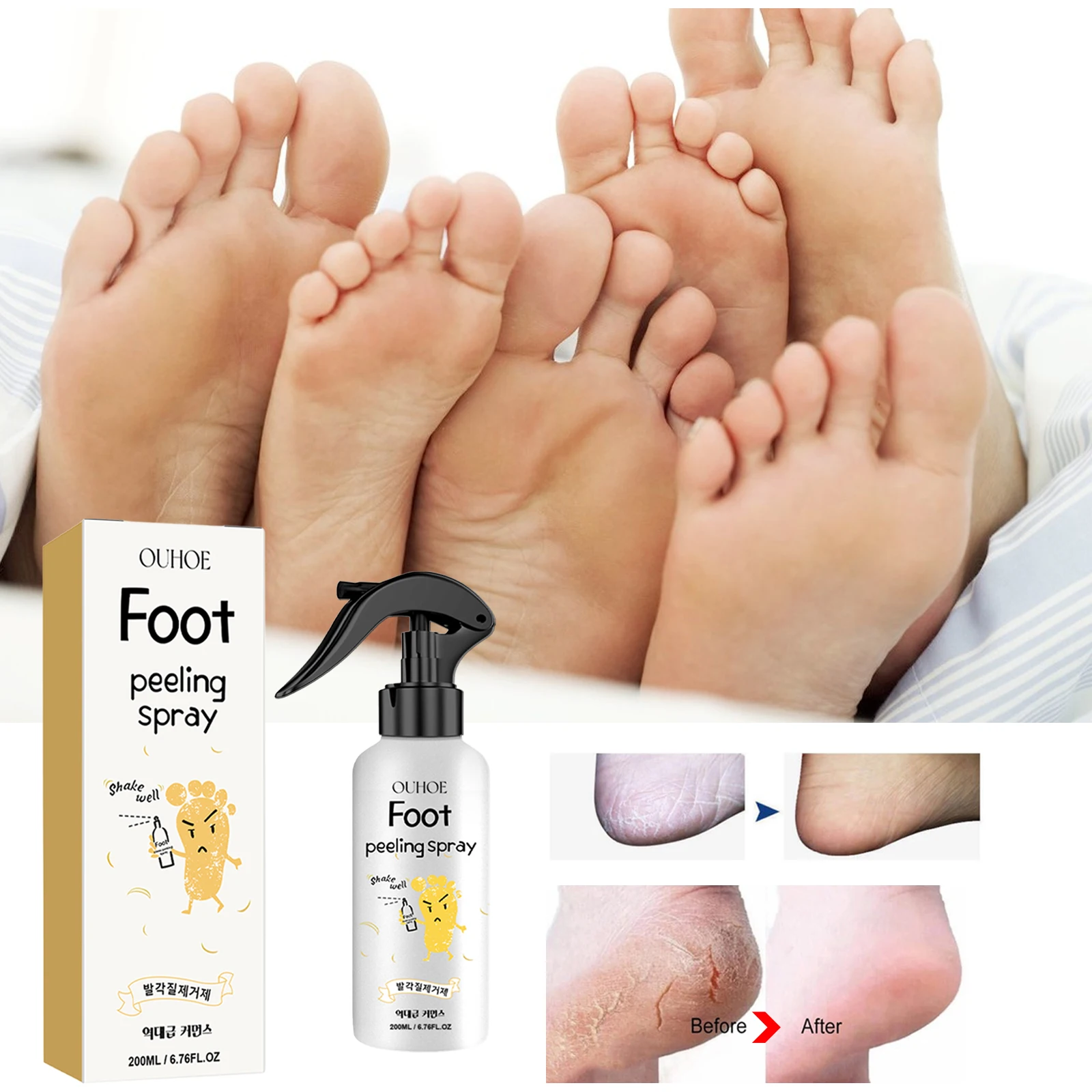 200ML Foot Exfoliating Spray Gentle Moisturizing Nourishing Pores Enhance Smoothness Softening Glow Foot Remove Dead Skin Mist