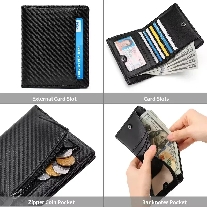 Men's Genuine Leather Wallet RFID Blocking Slim Men Wallets with Coin Pocket and ID Window Minimalist Wallet for Men