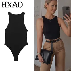 HXAO 2024 Female Body Sleeveless Black White Bodysuit For Women Summer Bodycon One Piece Beach Swimsuits Tights Thong Bodysuit