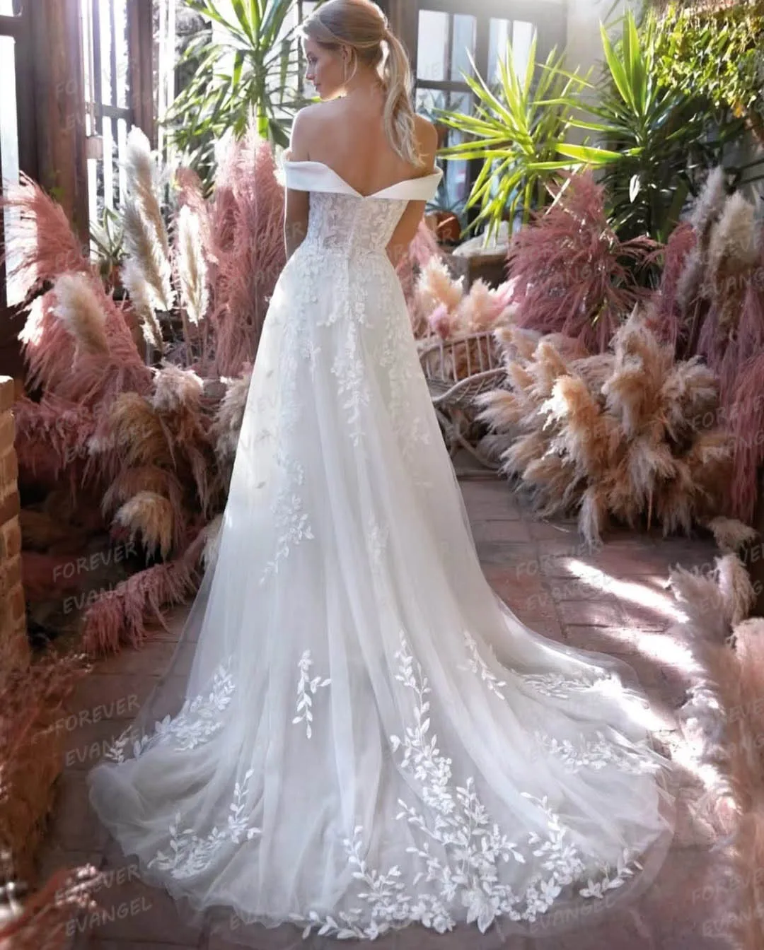 فساتين زفاف أنيقة مزينة بوهو على شكل حرف A فساتين عروس مثيرة بدون أكمام مكشوفة الأكتاف فيستدو دي نوفيا أنيقة مخصصة