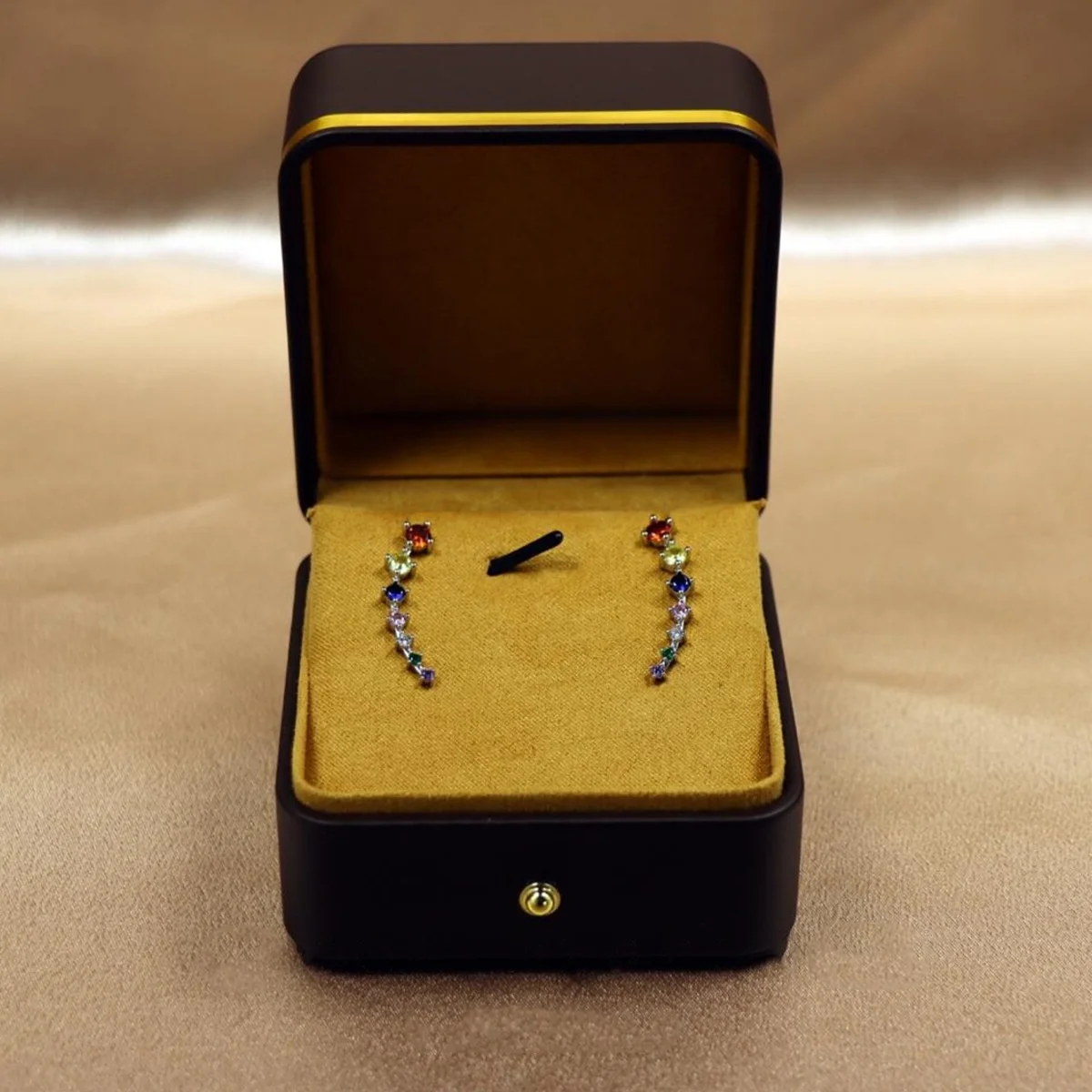 

Luxury 925 Silver Rainbow Sapphire Earring Curved Tourmaline Topaz Ear Climber Clip-on Cuff Earring 2025 Ins Trendy Fine Jewelry