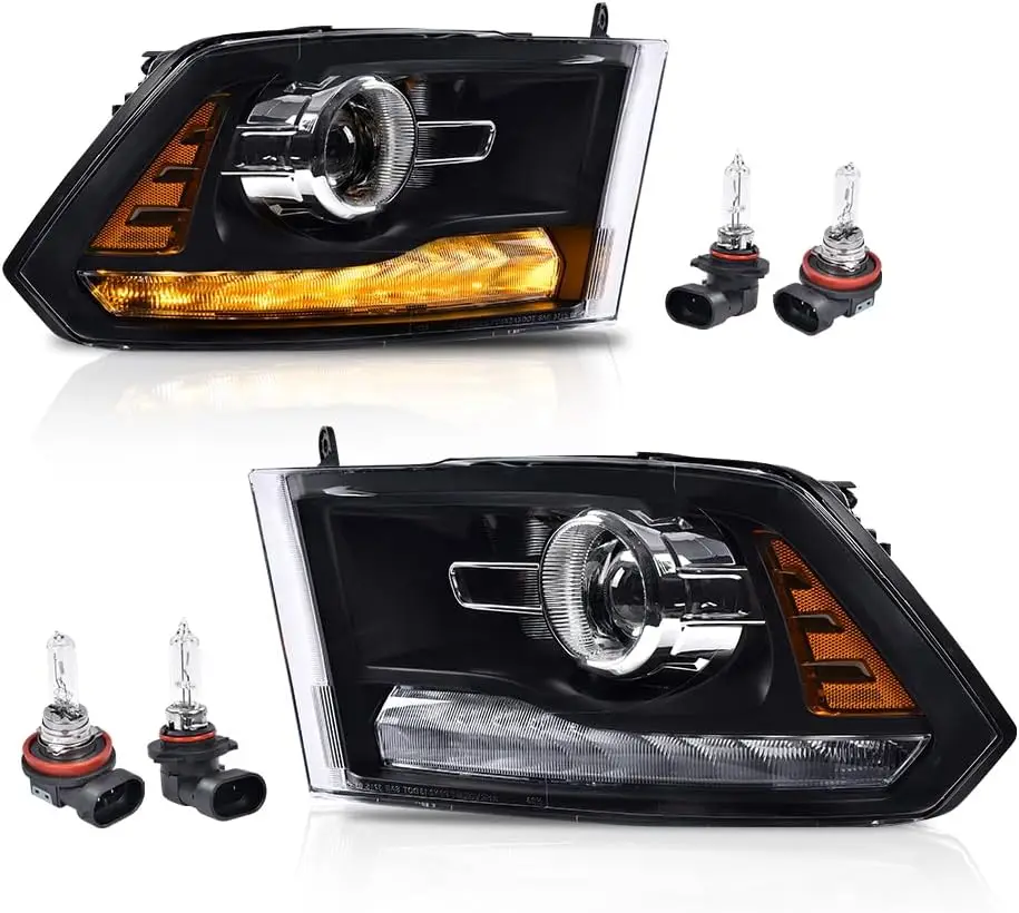 

LED Bar Plank Style Headlights Compatible with 2013-2018 Dodge Ram 1500 2500 3500 FACTORY PROJECTOR 9 PIN MODEL Clear Lens Black