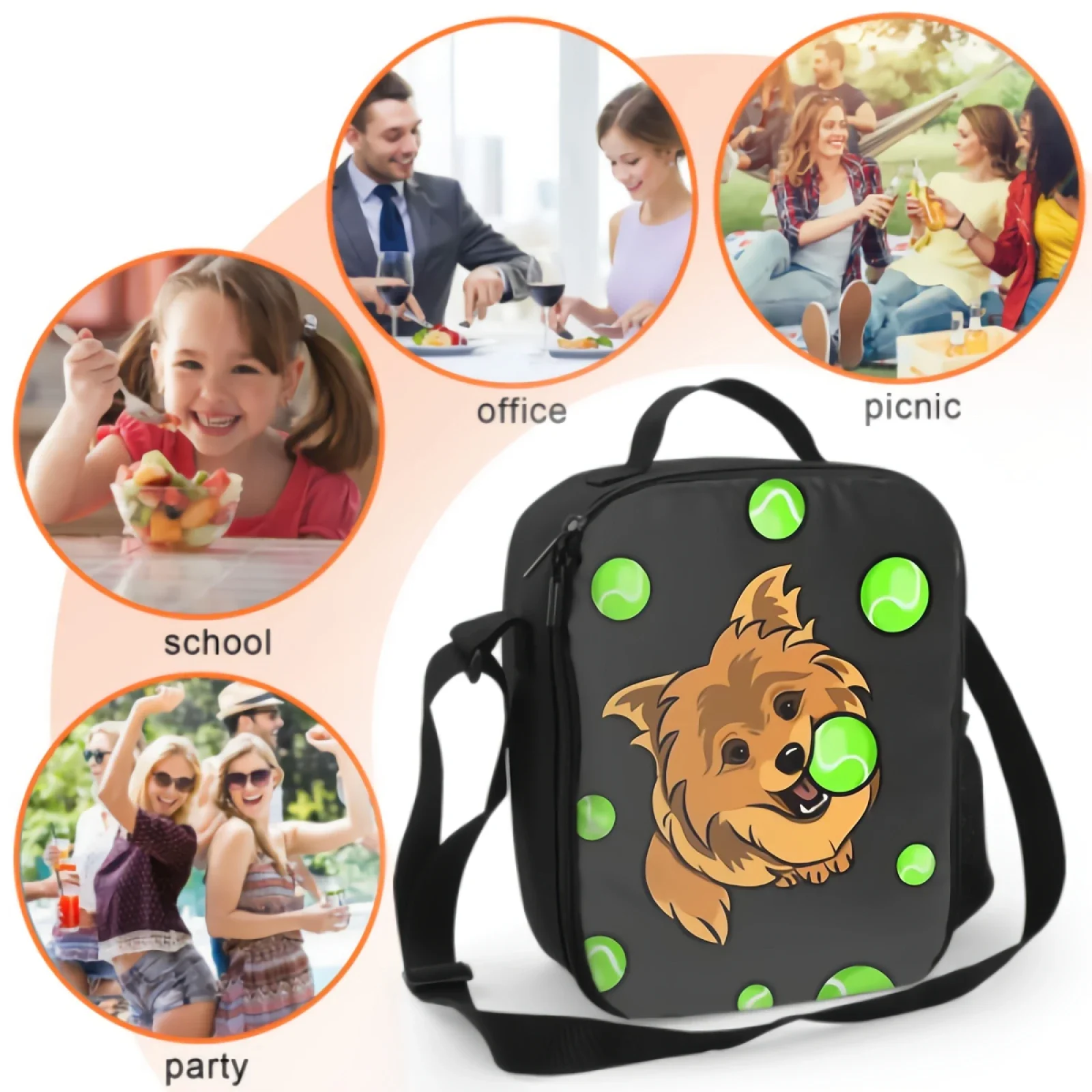 Saco de refeição isolado para meninos e meninas, Dog Playing Ball Lunch Box, Tema Animal, Recipiente de Alimento, Escola, Viagem, Piquenique, Bonito