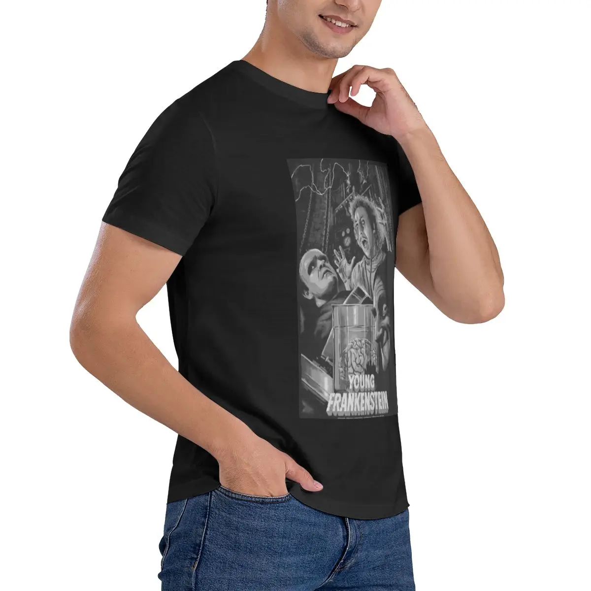 مضحك الشباب فرانكنشتاين فيلم الرعب هدية تي شيرت رجالي مطبوعة بلايز فضفاضة ونحيفة تناسب المرأة تي شيرت #5