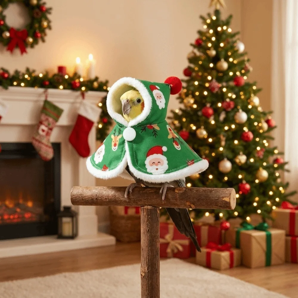 Thickened Christmas Parrot Cape Windproof Warm Santa Claus Parrot Coat Comfortable Snap Fastening Xmas Bird Jacket Photo Prop