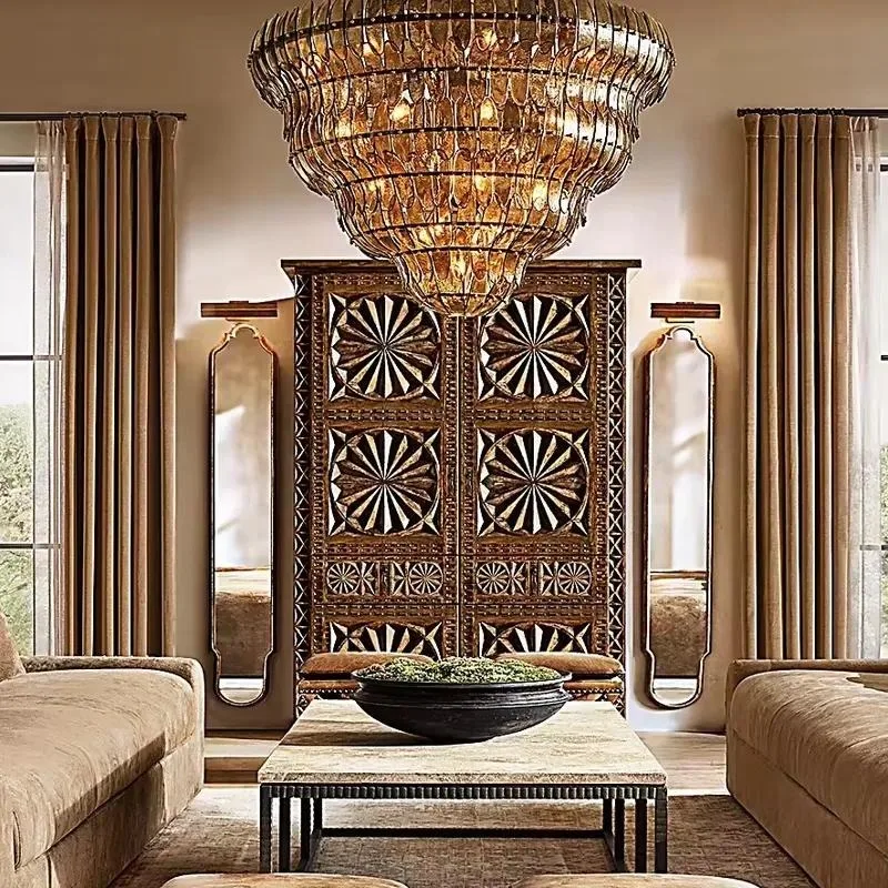 Luxury Bar Cabinet Hand Carved American Walnut Countertop Alder Door Moroccan Style Design Cognac Finish Interior