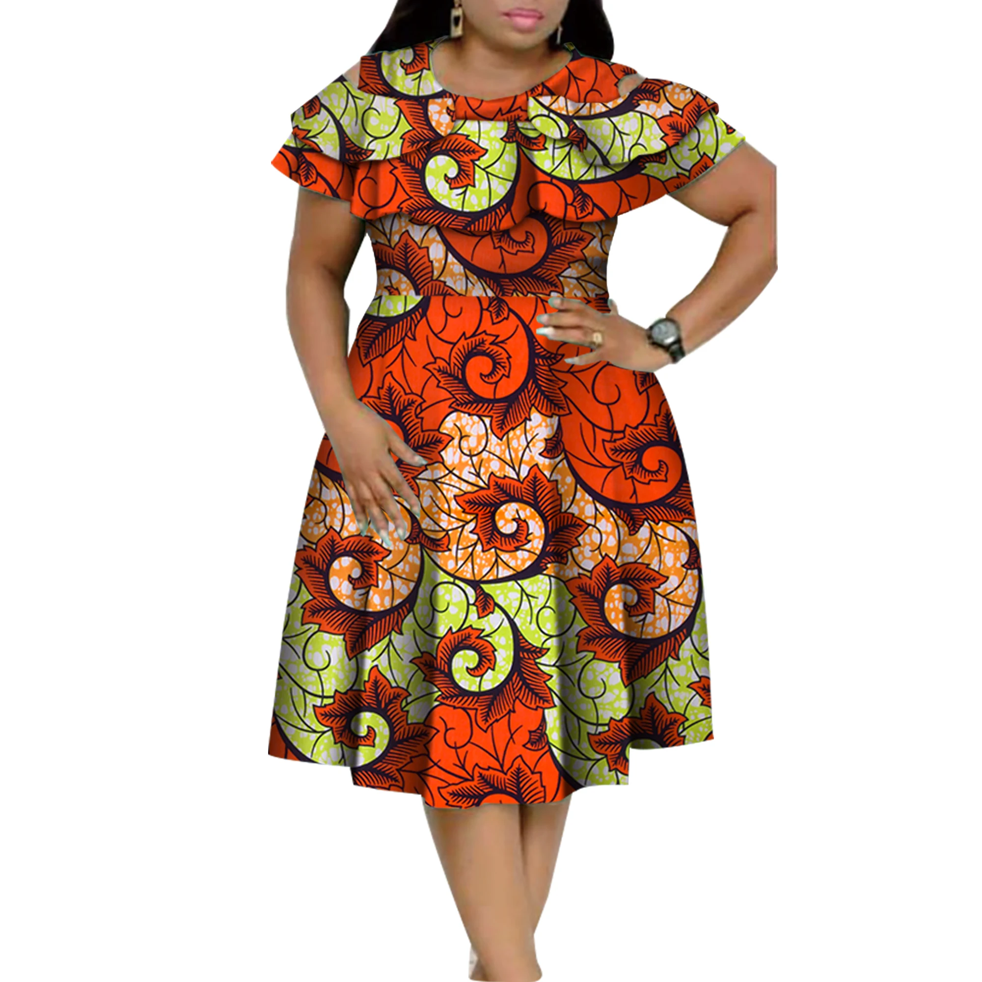 Nuevos Vestidos africanos Bazin Riche con cuello de volantes para mujer, Vestidos Dashiki con estampado de perlas, Vestidos para mujer, ropa africana WY4401
