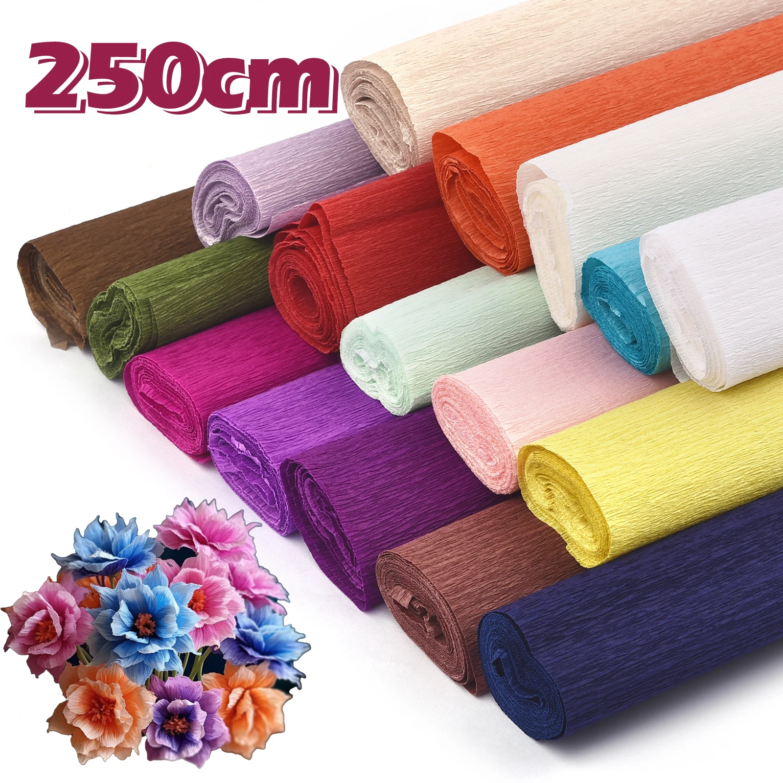 250*25cm Crinkled Crepe Paper Roll Colored Origami Paper Craft DIY Flowers Decoration Gift Wrapping Paper Packing Supplies