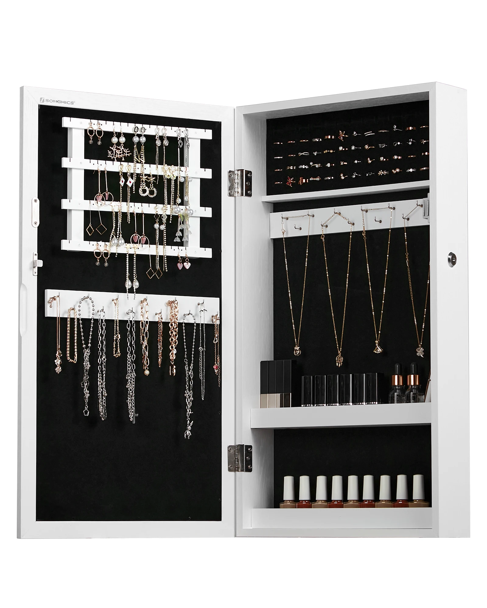 

SONGMICS Lockable Jewelry Cabinet Armoire with Mirror, Wall-Mounted Space Saving Jewelry Storage Organizer