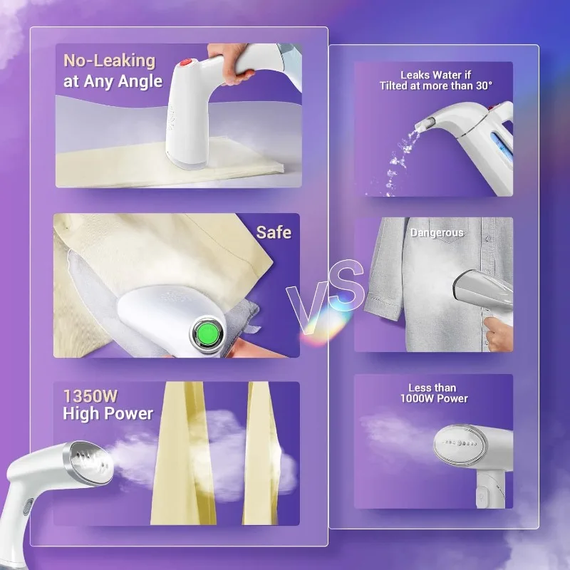 مكواة بخار للملابس المحمولة مع قفازات كي الفرشاة، مكواة بخار للملابس بقدرة 1350 وات مع خزان 380 مل، مكواة بخار من القماش المحمولة بإيقاف تلقائي