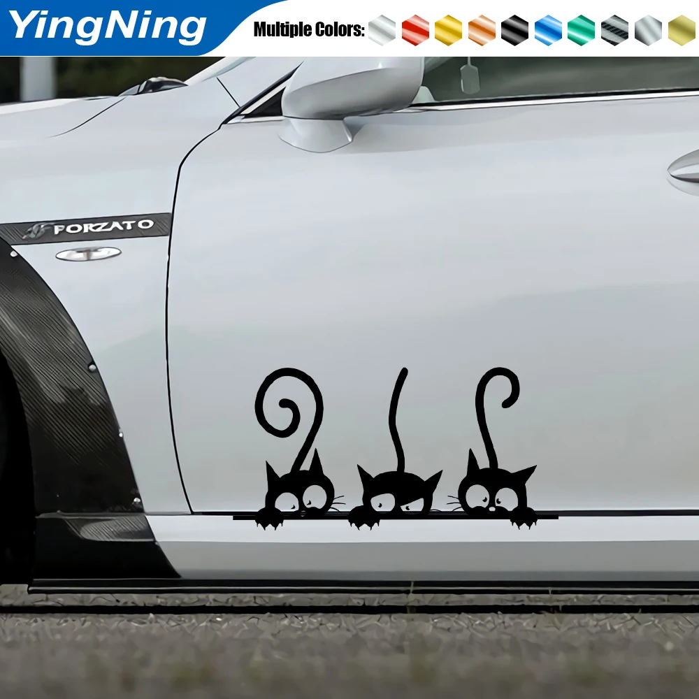 Cute Peeking Cat Car Sticker Funny Kitten Vinyl Decal Waterproof Auto Window Door Bumper Edge Styling Decoration Accessories