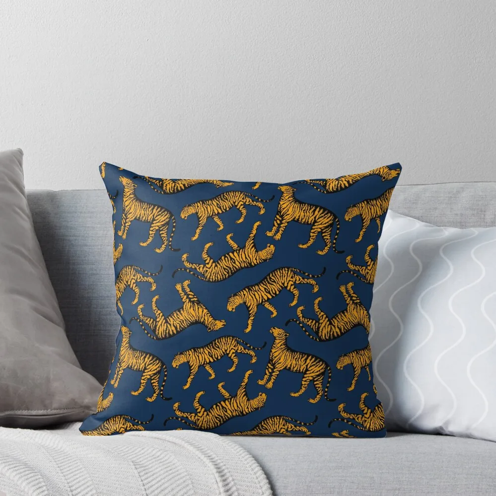 

Tigers (Navy Blue and Marigold) Throw Pillow pillows decor home Cushion Child Room decorating items christmas supplies pillow