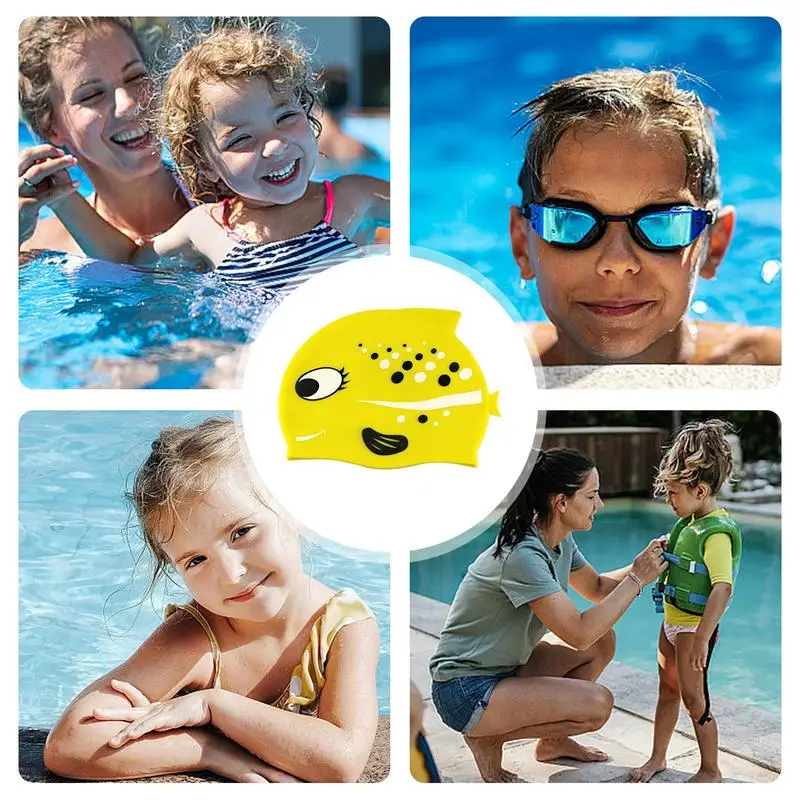 Kids Swim Ca Cute Spotted Fish Swimming Ca p For Kids Waterproof Elastic Silicone Toddler Ming Ca p Swim Akcesoria Czapki do nurkowania