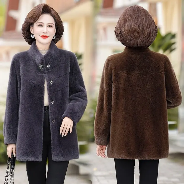 Hochwertige Nerz Pelz Jacke Ladies2025New Herbst Winter Pelzmantel Mutter Mittleren Alters Ältere Overwear Frauen Outwear Woolen Mäntel
