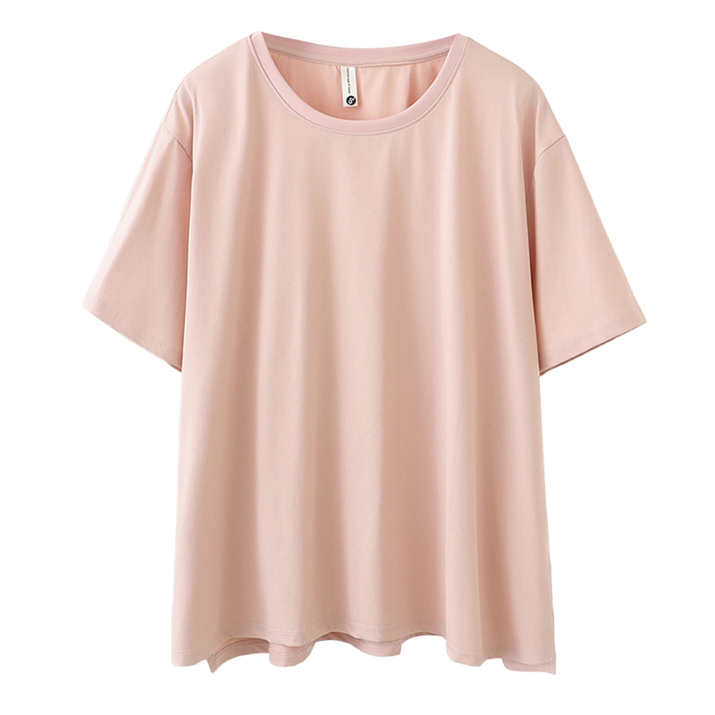 

Женская хлопковая футболка больших размеров 2026 года, летняя, с круглым вырезом, однотонная, с коротким рукавом, асимметричный подол, повседневная, 8257