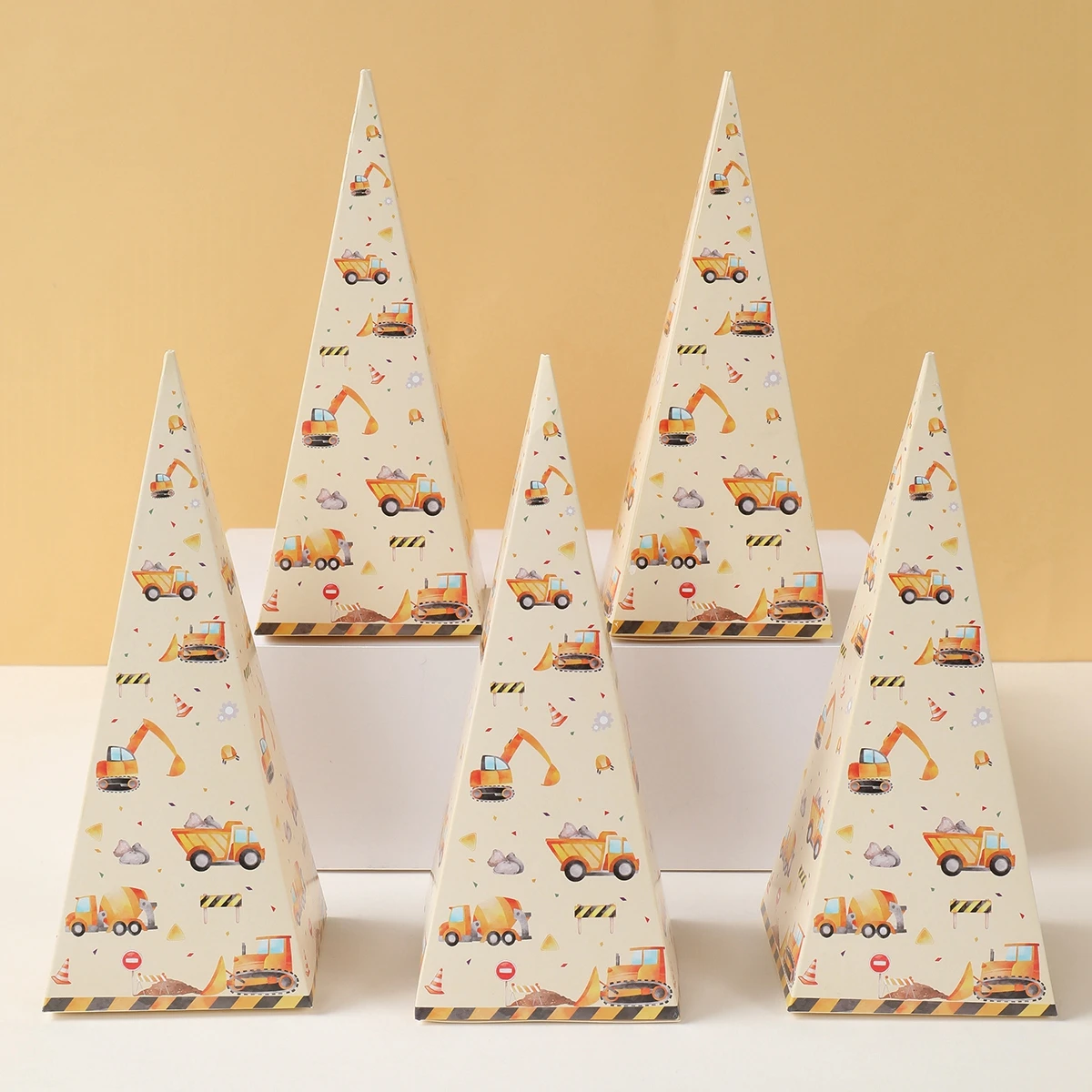 Construction Triangle DIY Candy Gift Packaging Boxes Construction Theme Birthday Party Decor Truck Party Supplies Baby Shower