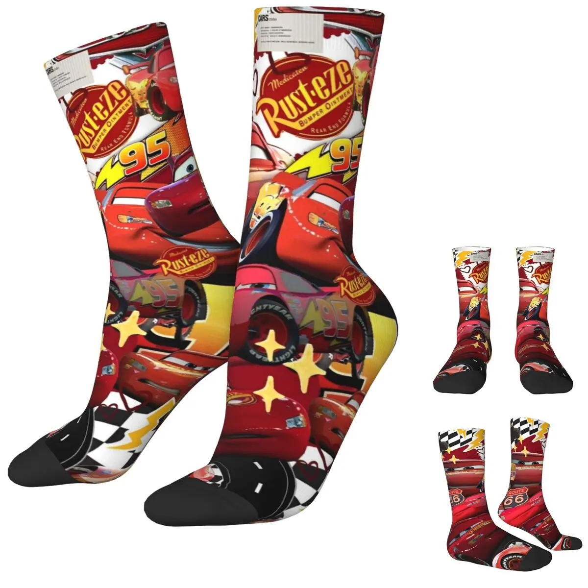 Rains McQueen-Chaussettes de course respirantes coordonnantes pour hommes et femmes, bas de voiture rouges de dessin animé, chaussettes d'automne élégantes, numéro 95