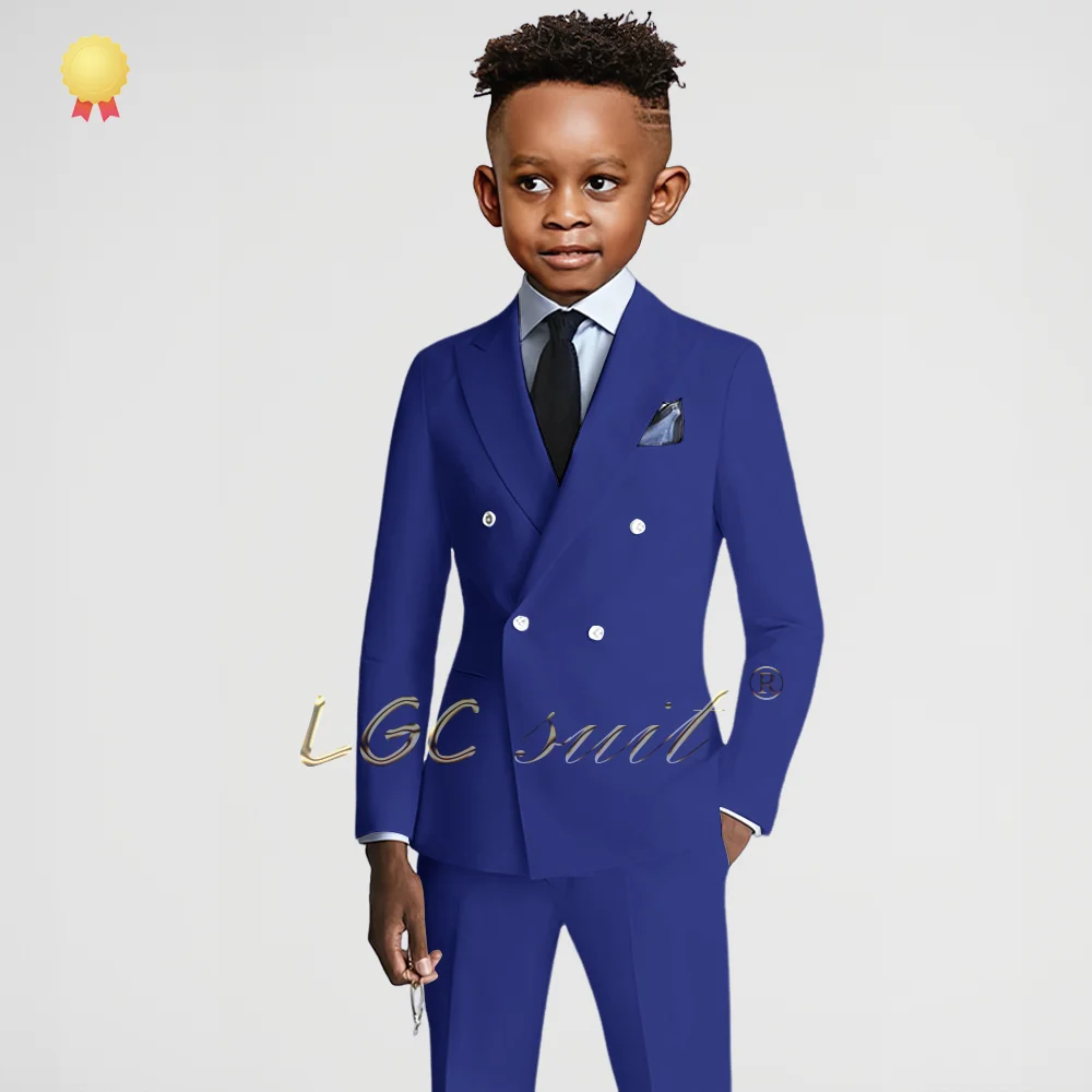 Boys' 2-piece suit, double-breasted peak collar trousers suit, formal suit for boys' wedding and birthday party