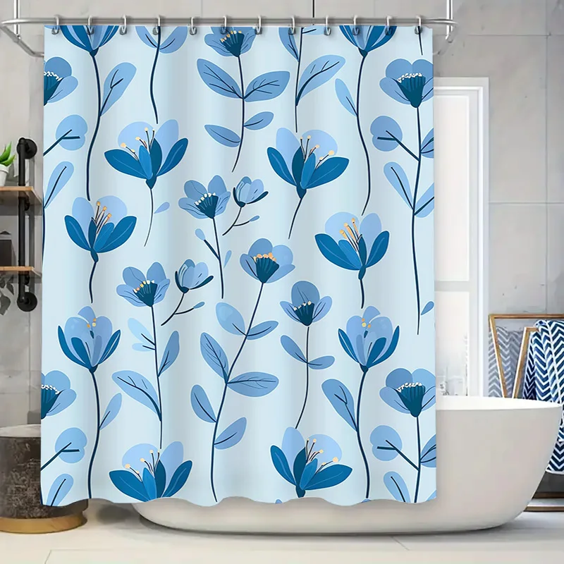 

Blue Floral Shower Curtain Decorative Waterproof Bathroom Accessories for Home Decoration 180x240cm（71X94inch）