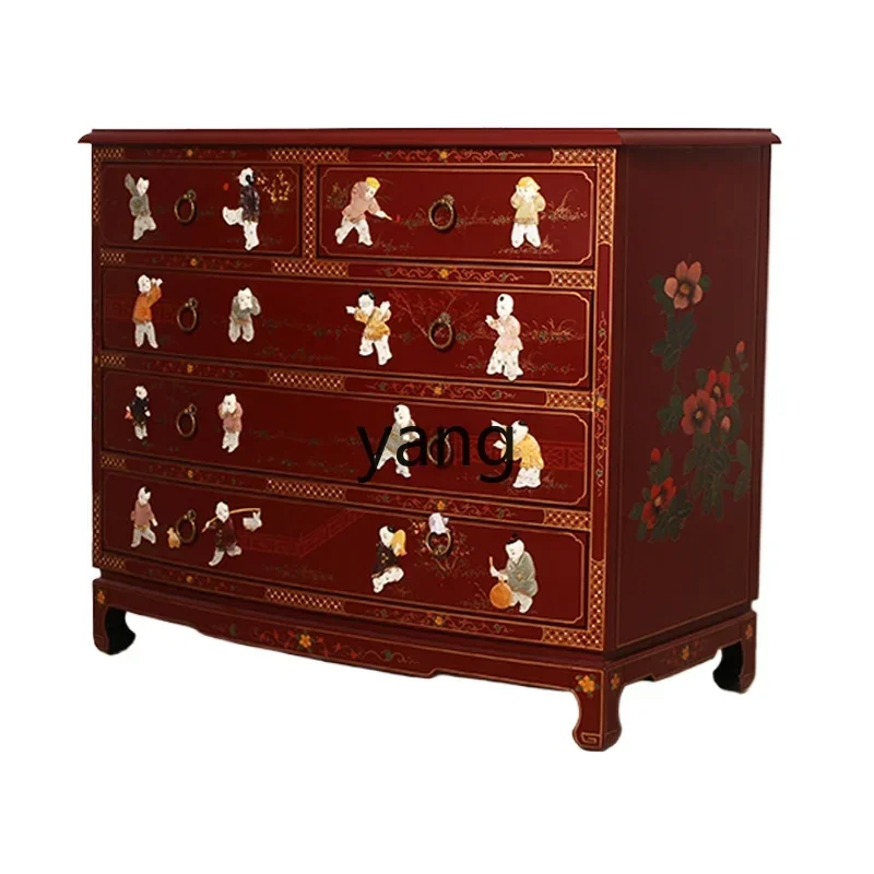 

CCL new Chinese paint porch cabinet jade inlaid storage cabinet