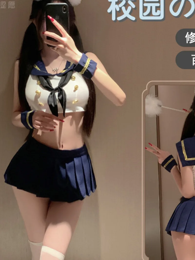 Sexy Pure Desire Student Outfit JK Uniform Seductive Sailor Suit Pajamas Hot Sexy Sweet Japan Sweet Women Skirts Set  UO4K