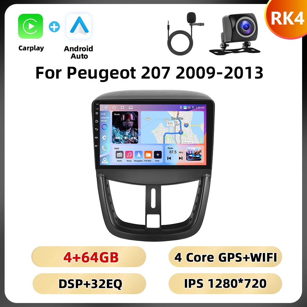 Podofo 8Core Qualcomm Autoradio Voor Peugeot 207 2009-2013 Multimedia Speler Carplay Android Auto 8 + 128G WIFI 4G GPS Auto Stereo