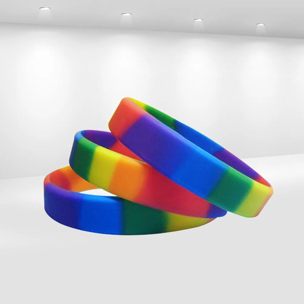 

10 Pcs Rainbow Wristband Bracelet Silicone Bracelets Rubber Party Favors Multicolor