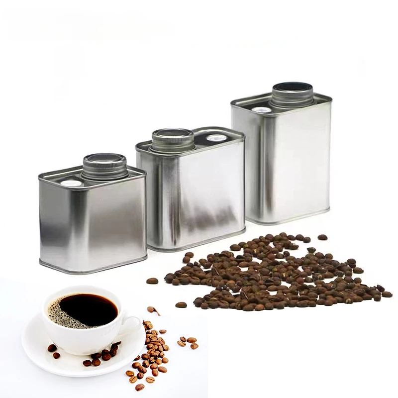 Silver 200ml Square Coffee Bean Storage Organzier Tank Kitchen Screw Cap Coffee Powder Sugar Tinplate Container Packaging Box