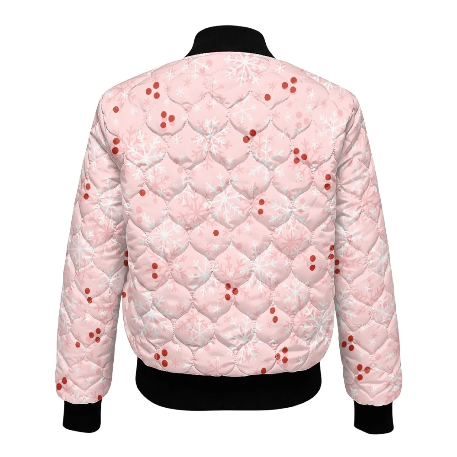 PENSTROLL Snowflake Print Ladies Short Cropped Padded Zip up Outer Coat Windproof Winter Coats for Commuting