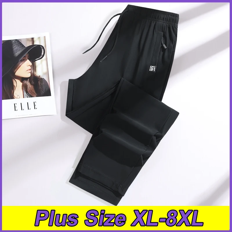 

Plus Size Pants Women's Ice Silk Quick Dry Casual Trousers Drawstring Running Sweatpants XL-8XL Summer Outdoor Thin Sports Pants