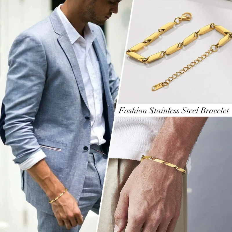 18cm Gold/Silver/Black Flat Stainless Steel Snake Bone Chain Bracelet  Wristband Jewelry Gift for Husband Dad Son Daily Wear