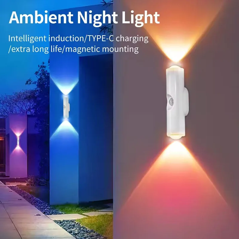 ضوء ليلي LED مزدوج الرأس تحت الكابين مع مستشعر حركة، مصباح جداري مغناطيسي، ضوء محيط لدرج المدخل #5