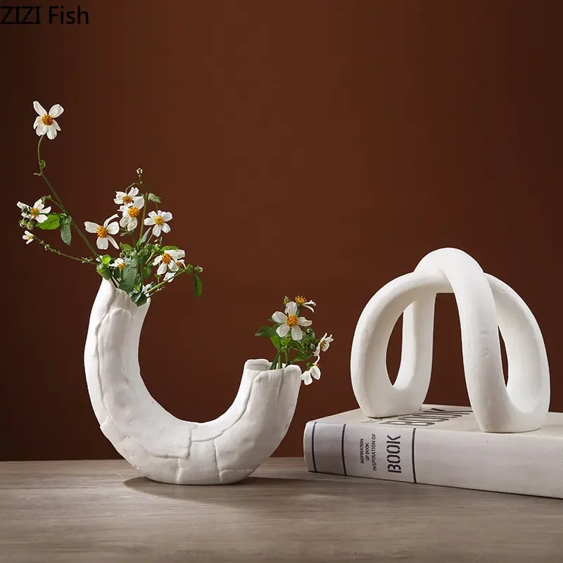 Minimalism Semicircle Ceramic Vase Flower Arrangement Desk Decoration Ornaments Abstract Twisted Lines Crafts Floral Vases