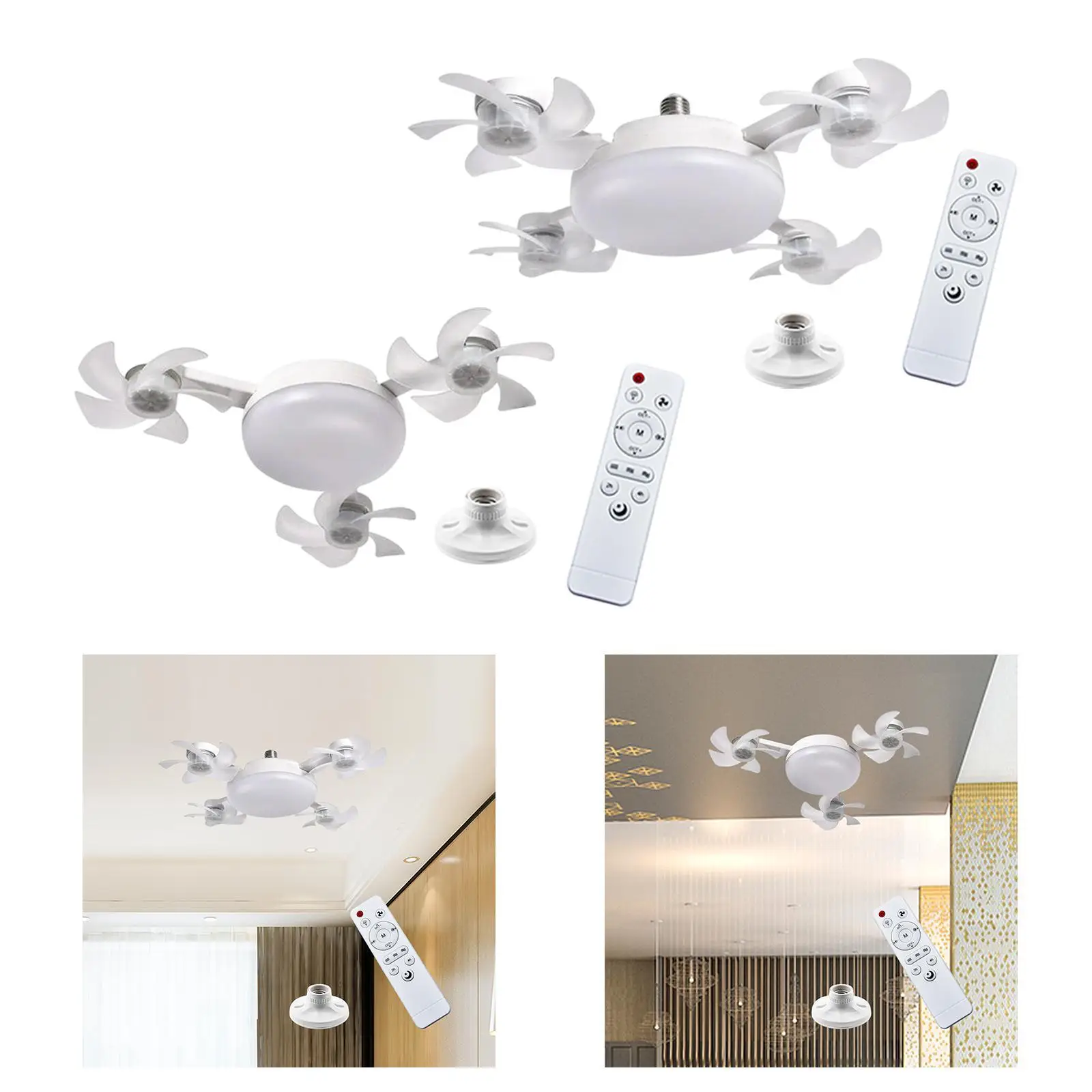 Ceiling Fan with Light Remote Control 3 Colors E27 Socket LED Light Lighting Fixture for Garage Home Indoor Kitchen Entryway