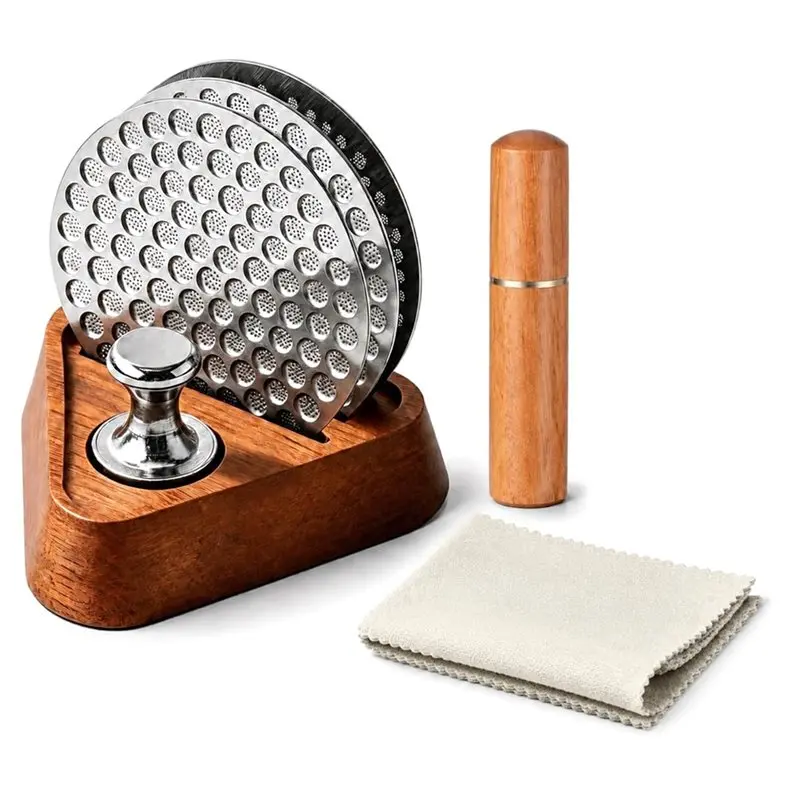 [HOT!A34R】 7 In 1 53.3Mm Espresso Puck Screen Kit With Wooden Stand & Magnetic Pickup Reusable 304 Stainless Steel Coffee Filter