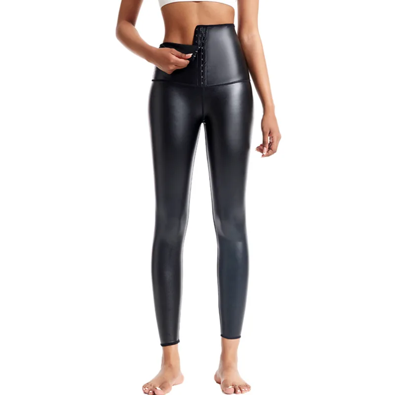 Women Super Soft Leggings Breasted High Waist Belly Tight Trousers Seamless Hip Lifting Leather Pants Thickened Shaping Yoga