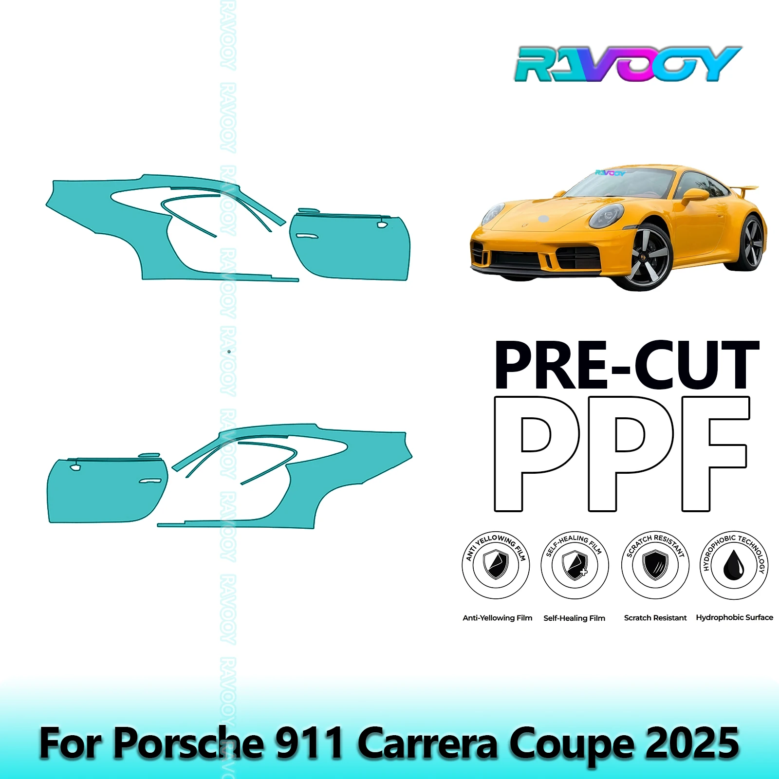 

For Porsche 911 Carrera Coupe 2025 8.5mil Clear Matte Pre-Cut PPF Door & A/B Pillar Kit TPU Paint Protection Film Set