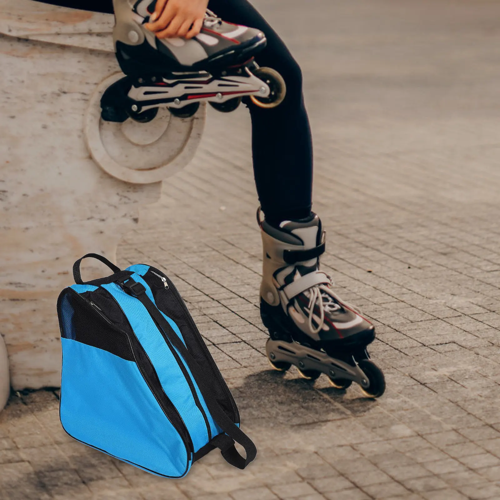 

Black Mesh Roller Skates Bag Multifunctional Three Layer Skate Backpack Single Shoulder Large Capacity Roller Skates Organizer