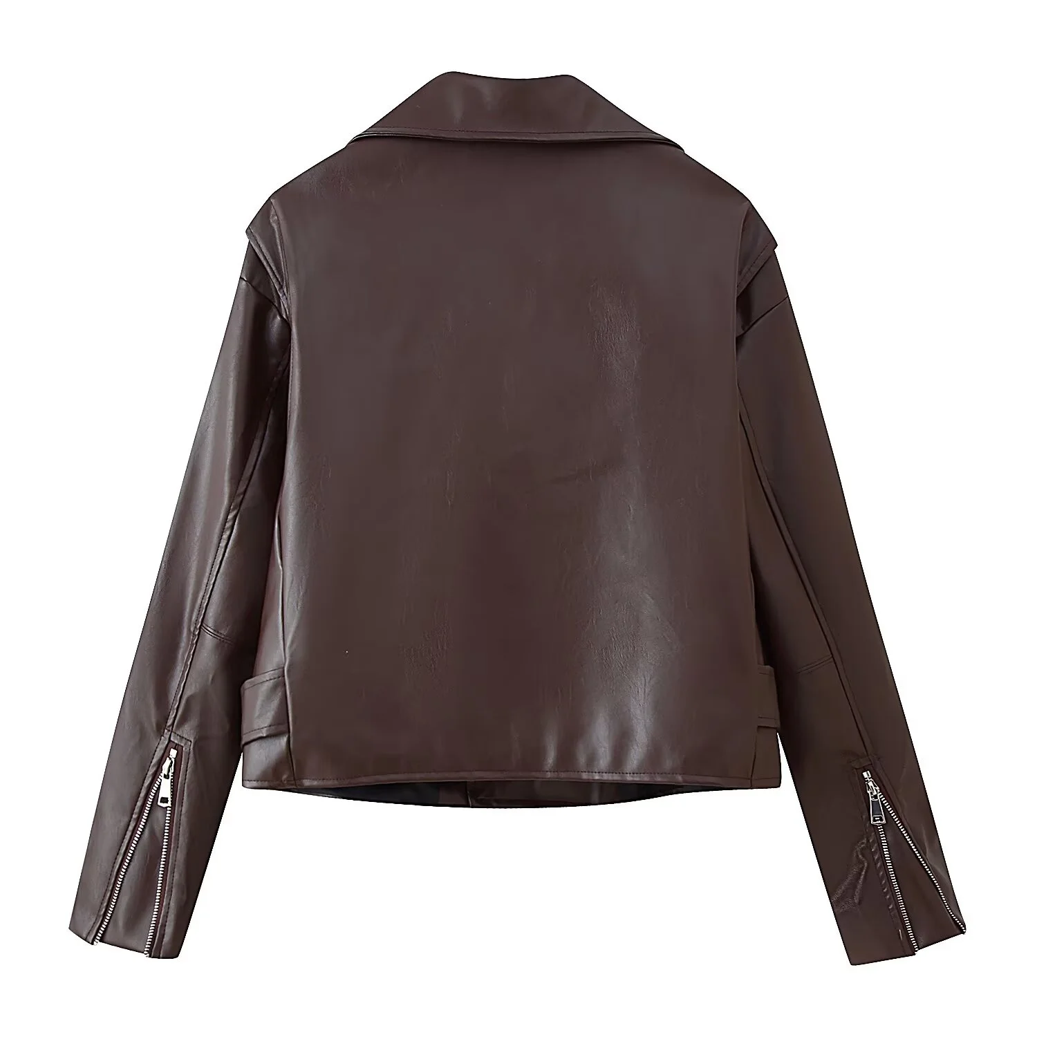 Giacca corta da donna in ecopelle vintage moda donna colletto rovesciato manica lunga cerniera giacca da motociclista marrone capispalla Co