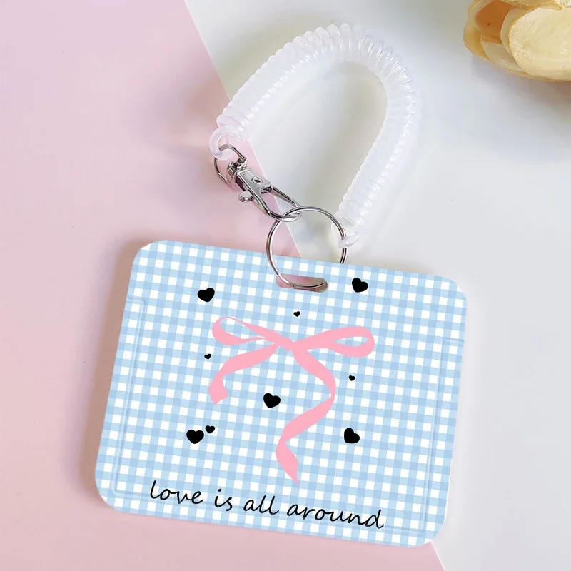 Blue Check Business Card Holder Cute Credit Card Holders Bank ID Holders Badge Child Bus Card Cover Case Student Supplies