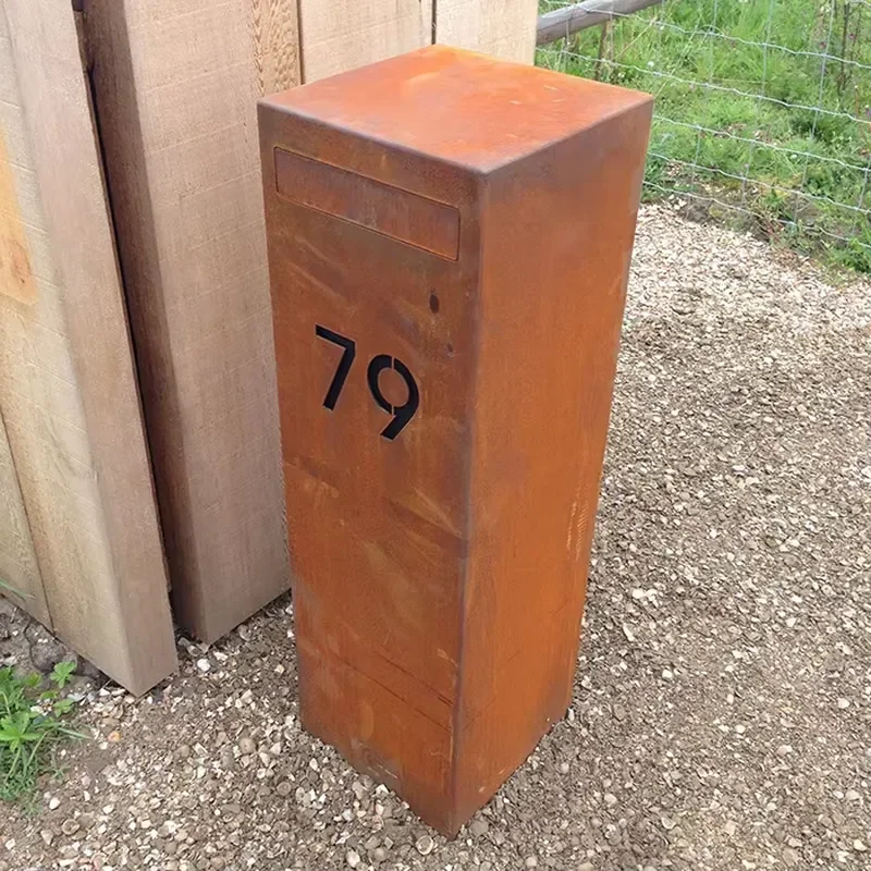 Customized Door Number Outdoor Decorative Corten Steel Mailbox Number Sign Metal Letter Box