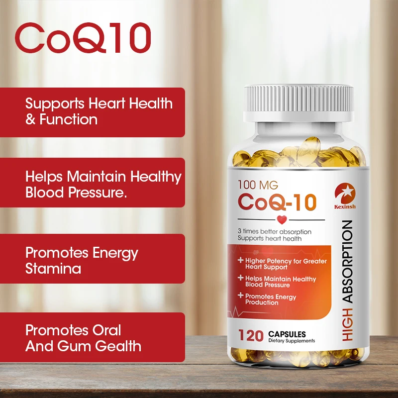 kexinsh COQ10 Capsules 100mg Coenzyme Q10 Capsules Provides Energy To Support Joint Health Promotes Cardiovascular Health Heart