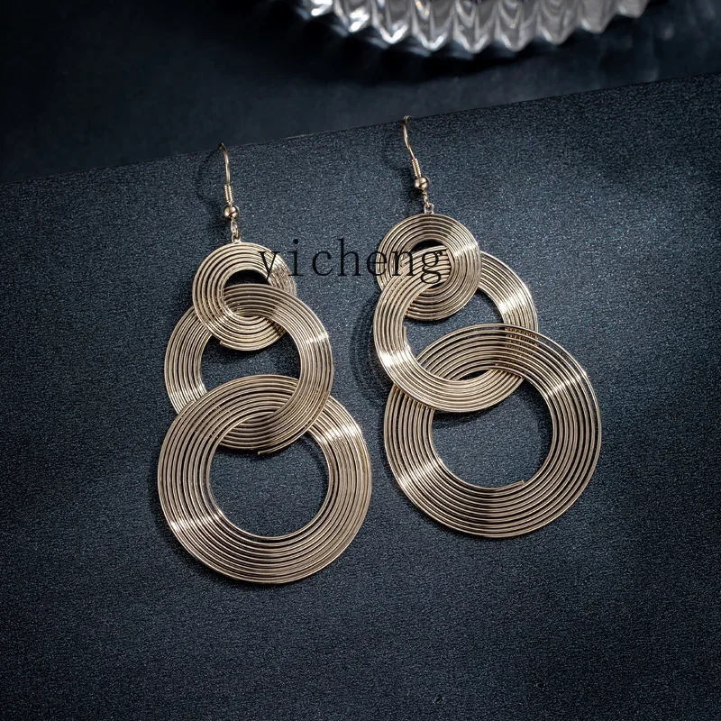 HSN niche unique European and American exaggerated earrings  ear hanging large circle earrings women's light luxury high sense