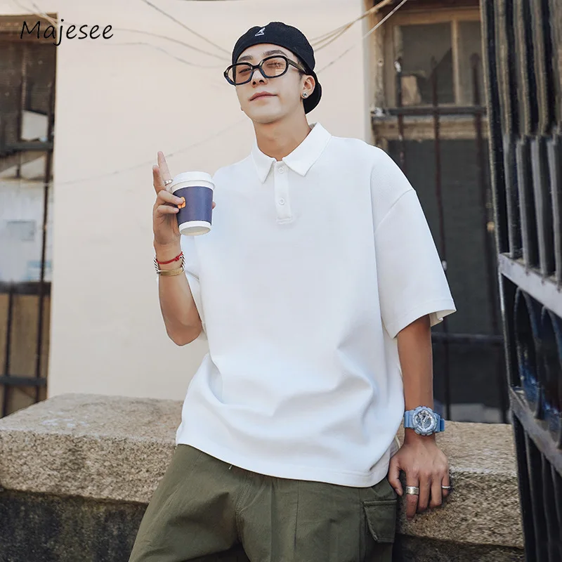 T-shirts Men Summer Simple Pure Breathable Turn-down Collar Streetwear Korean Style Half Sleeve Youthful Mature Cozy Handsome