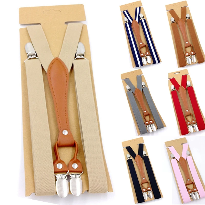 New Fashion Suspenders Men Women Adult Leather Trimmed End Y Back Adjustable Elastic Trouser Braces Strap Belt Wedding Party