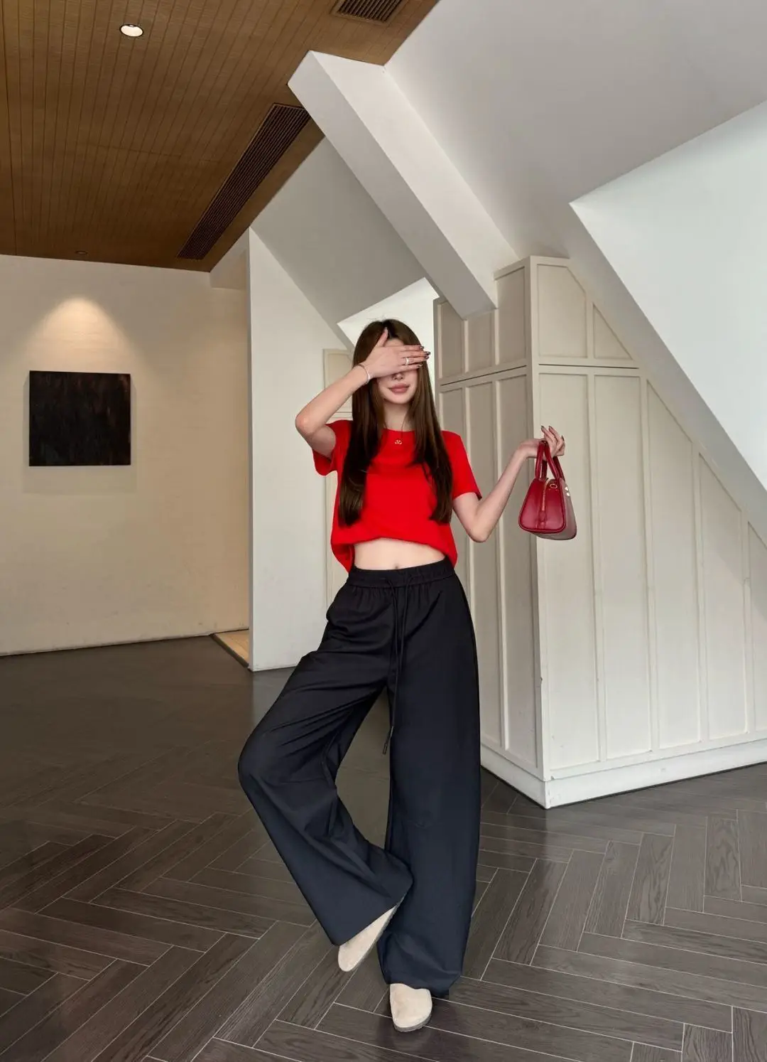 

Fashionable High-End Casual Solid Color Loose Ladies Long Trousers