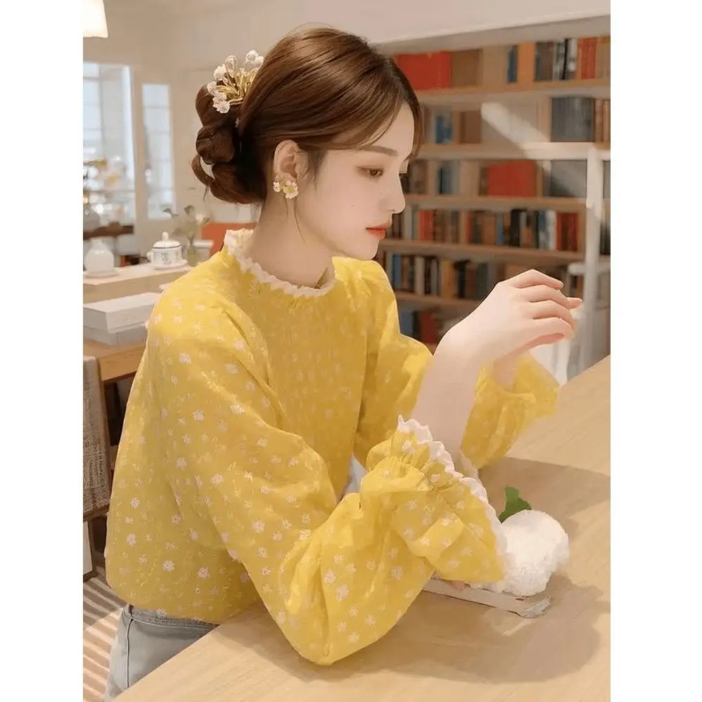 Langarmshirts für Damen, Baumwolle, Blumenmuster, schmale Passform, minimalistisch, feminin, elegant, bequem, romantisch, tägliches Büro-Outfit